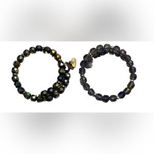 NEW Alex And Ani Beaded Dark Iridescent Two Bangle Bracelet Set!